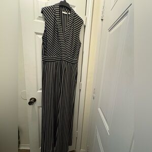 New York & Company Black and White Striped Jumpsuit
